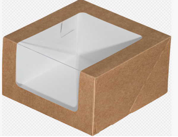 Коробка для торта с окном 180*180*100 мм с окном крафт